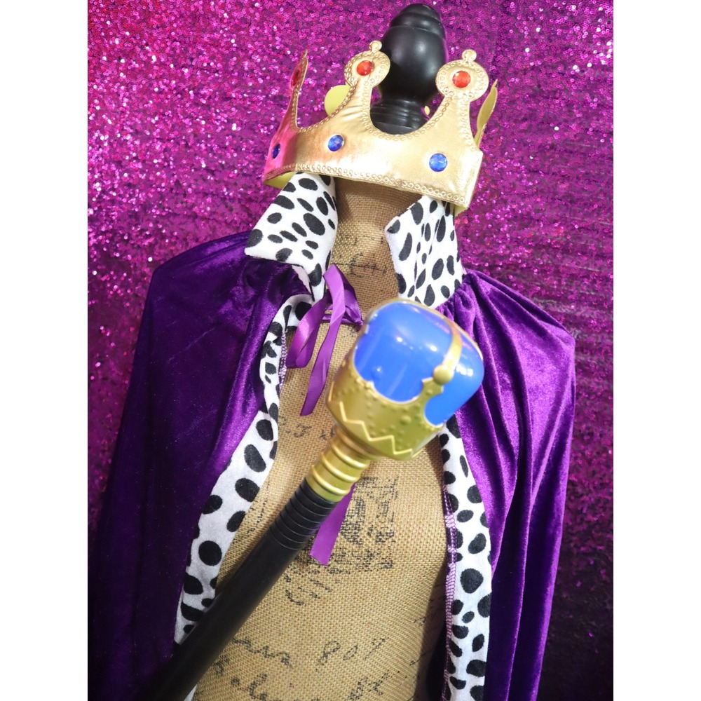 Purple Costume Set Unisex King Queen Cape Crown Scepter 3pc Royal Accessories